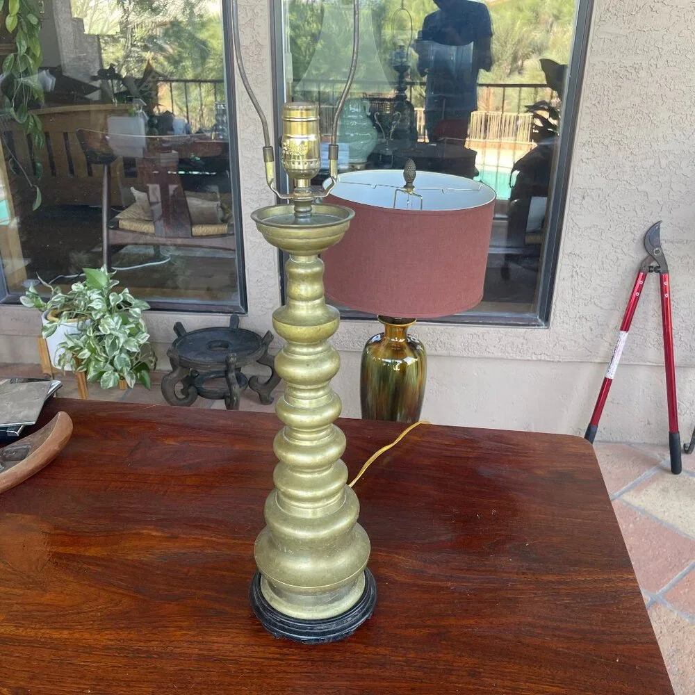 Mid Century Brass Candlestick Table Lamp